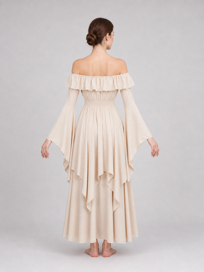 Long Off-the-Shoulder Dress with Ruffles