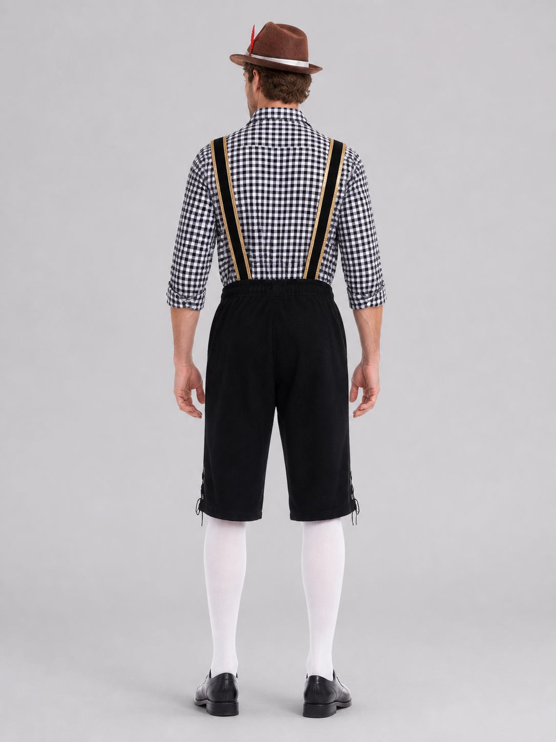 Bavarian Oktoberfest Costume with Suspenders back view