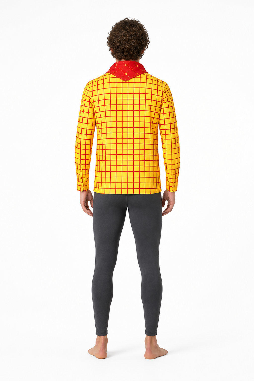 Woody Cosplay Shirt, Yellow with Red Plaid back view
