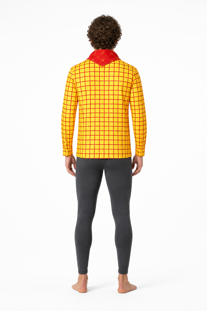 Woody Cosplay Shirt, Yellow with Red Plaid back view