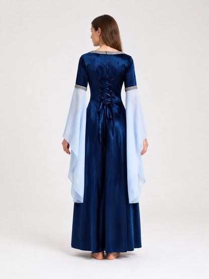 Medieval Dress with Flared Sleeves for Cosplay back view
