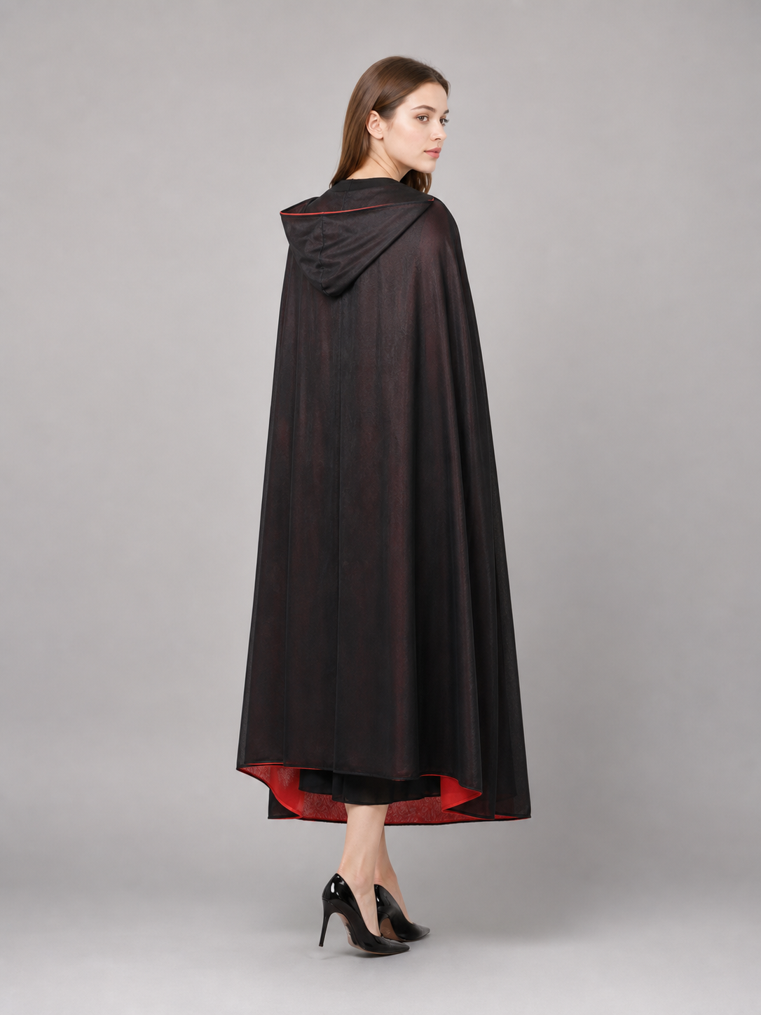 Black and Red Hooded Carnival Cloak