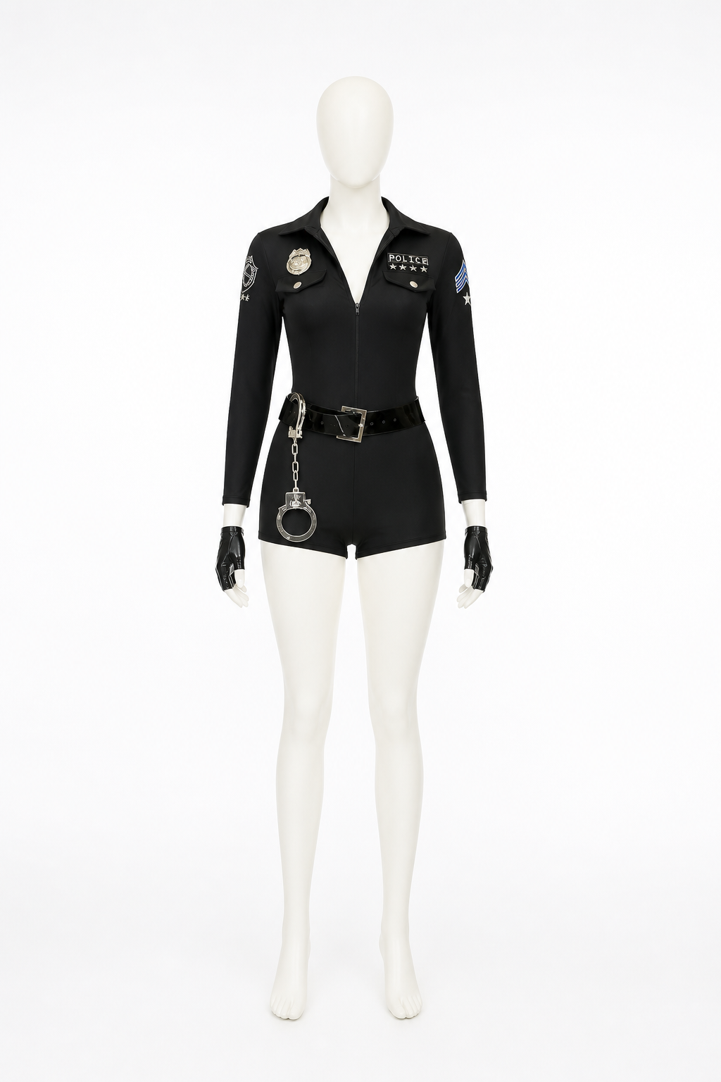 Police Costume, Romper with Shorts and Long Sleeves back view