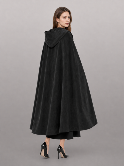 Long black hooded costume cloak