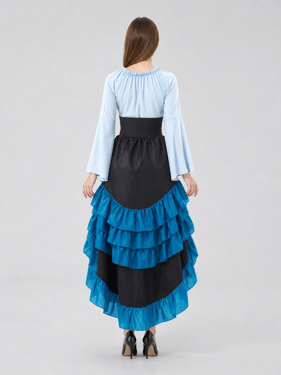 Gothic Corset Dress with Ruffles and Train