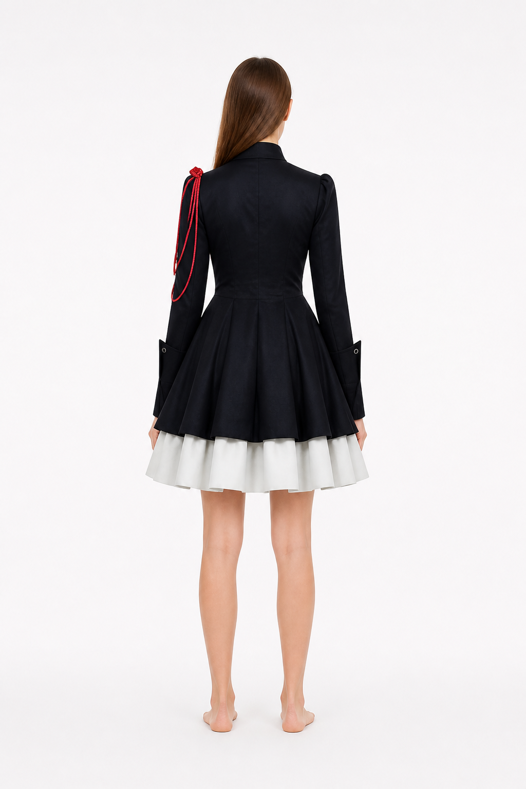 Gothic Double-Breasted Dress with Long Sleeves back view