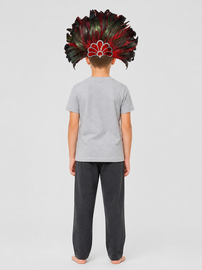 Carnival Headpiece with Red and Black Feathers back view