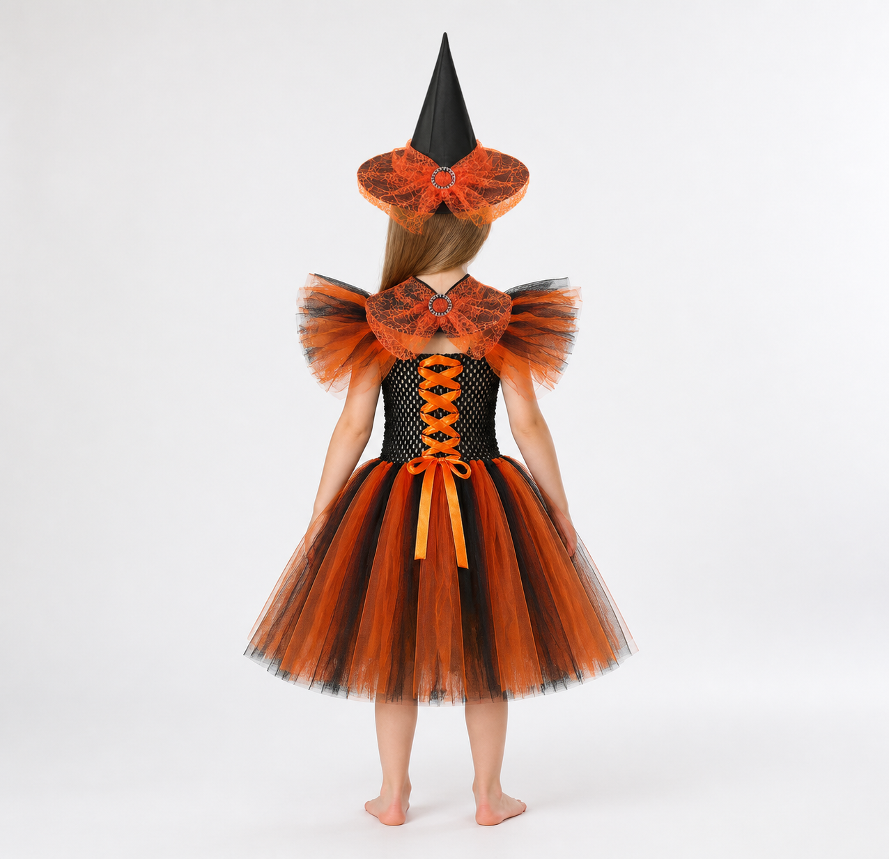 Witch Costume with Full Skirt, Hat, and Cape back view