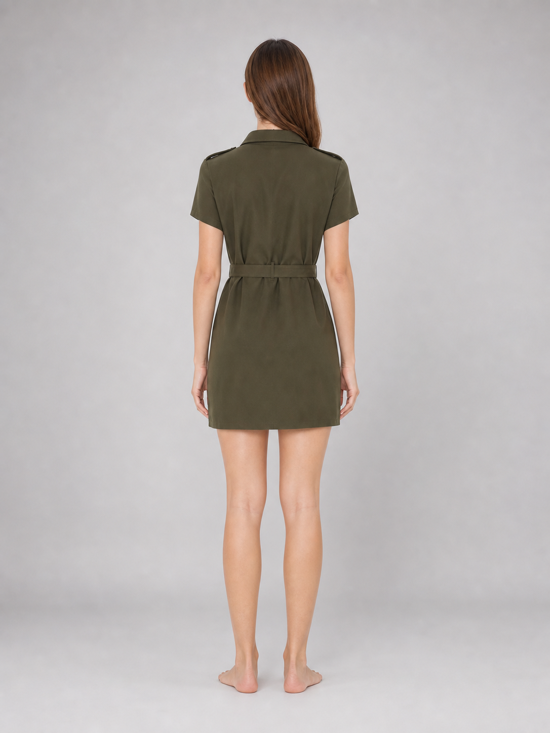 Military-style costume dress with belt and gloves