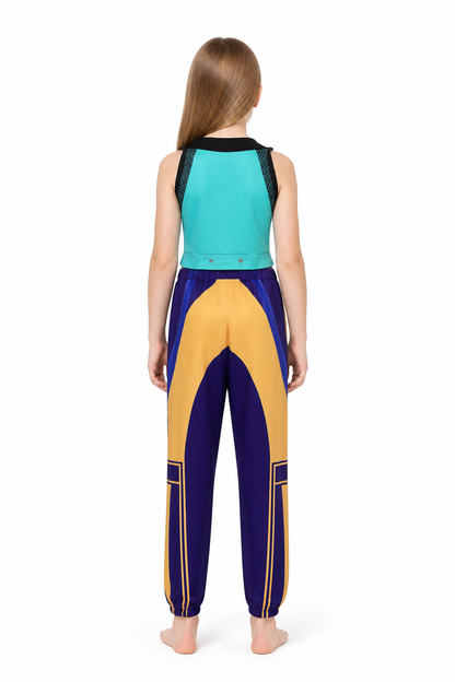 Children’s K-POP Costume: Floral-Print Top and Pants back view