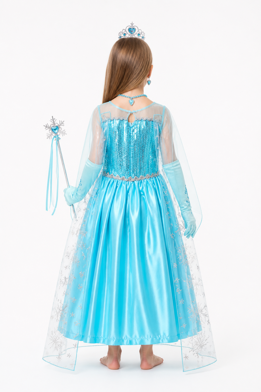 Elsa Princess Costume with Sequins and Accessories back view