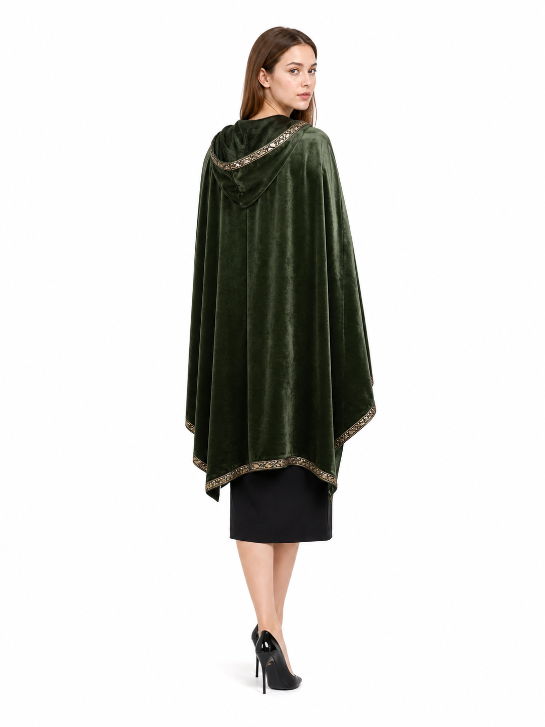 Green asymmetrical long carnival cape