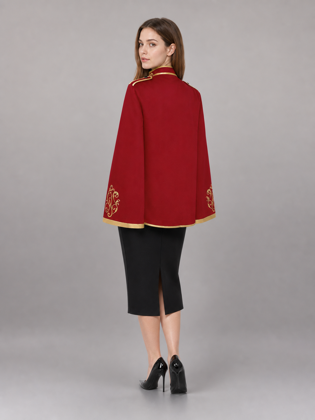 Red jacket with gold trim for a costume look
