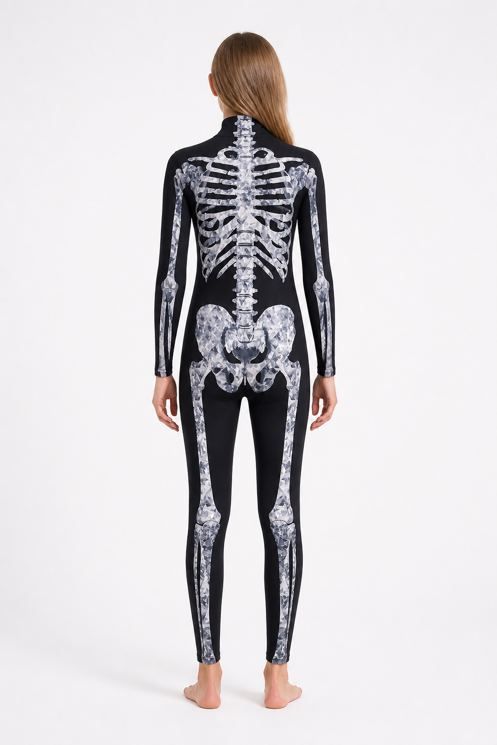 Skeleton jumpsuit with bone print, black back view