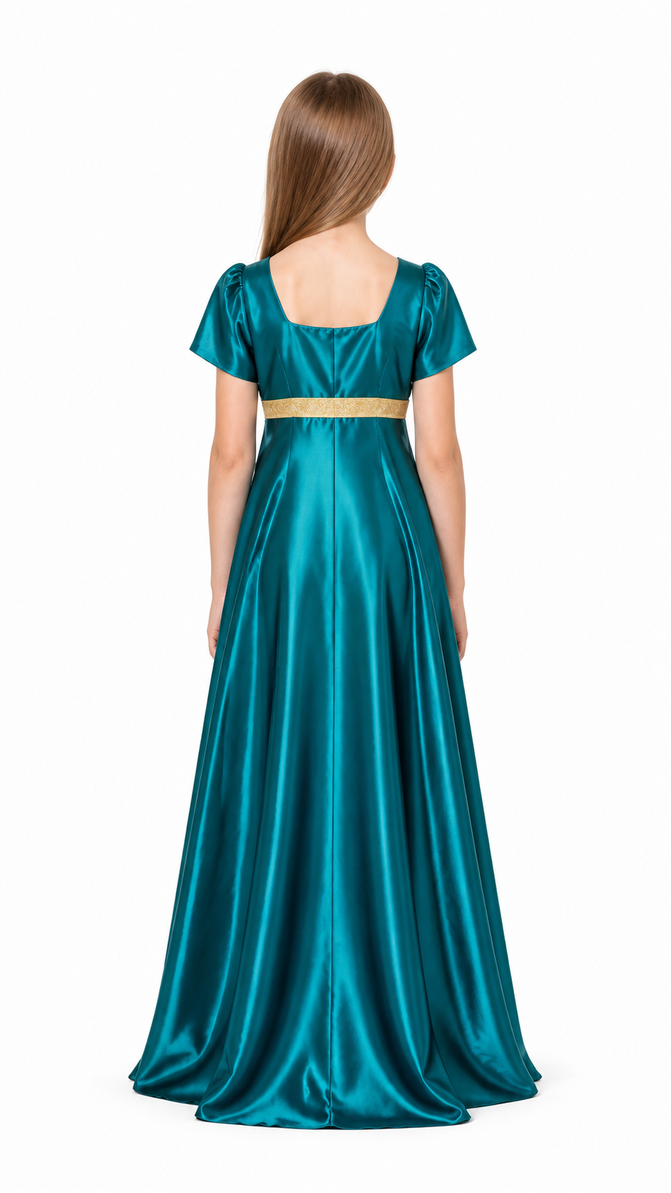 Dress with a Square Neckline, Puff Sleeves, and Belt back view
