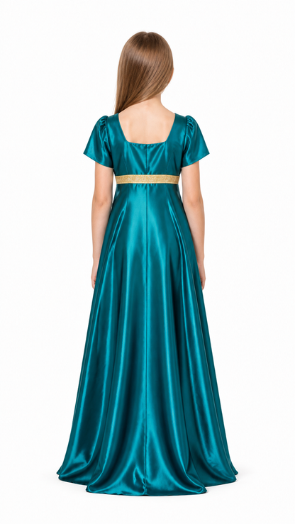 Dress with a Square Neckline, Puff Sleeves, and Belt back view