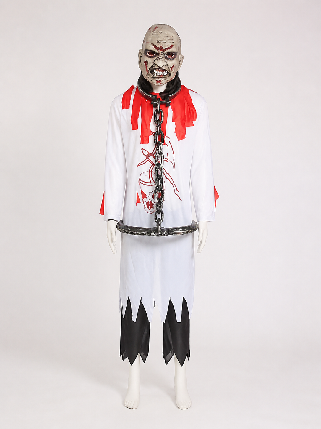 Long Zombie Costume with Chain and Blood Effect back view