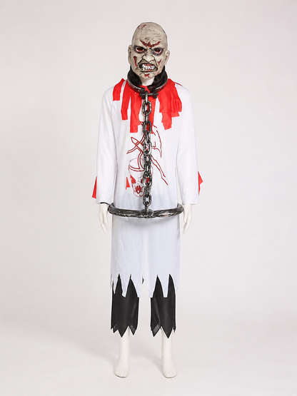 Long Zombie Costume with Chain and Blood Effect back view