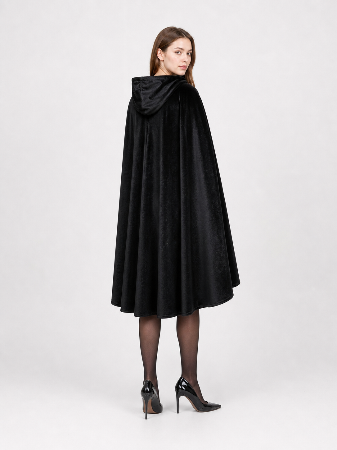 Black Hooded Carnival Cape, Flowing
