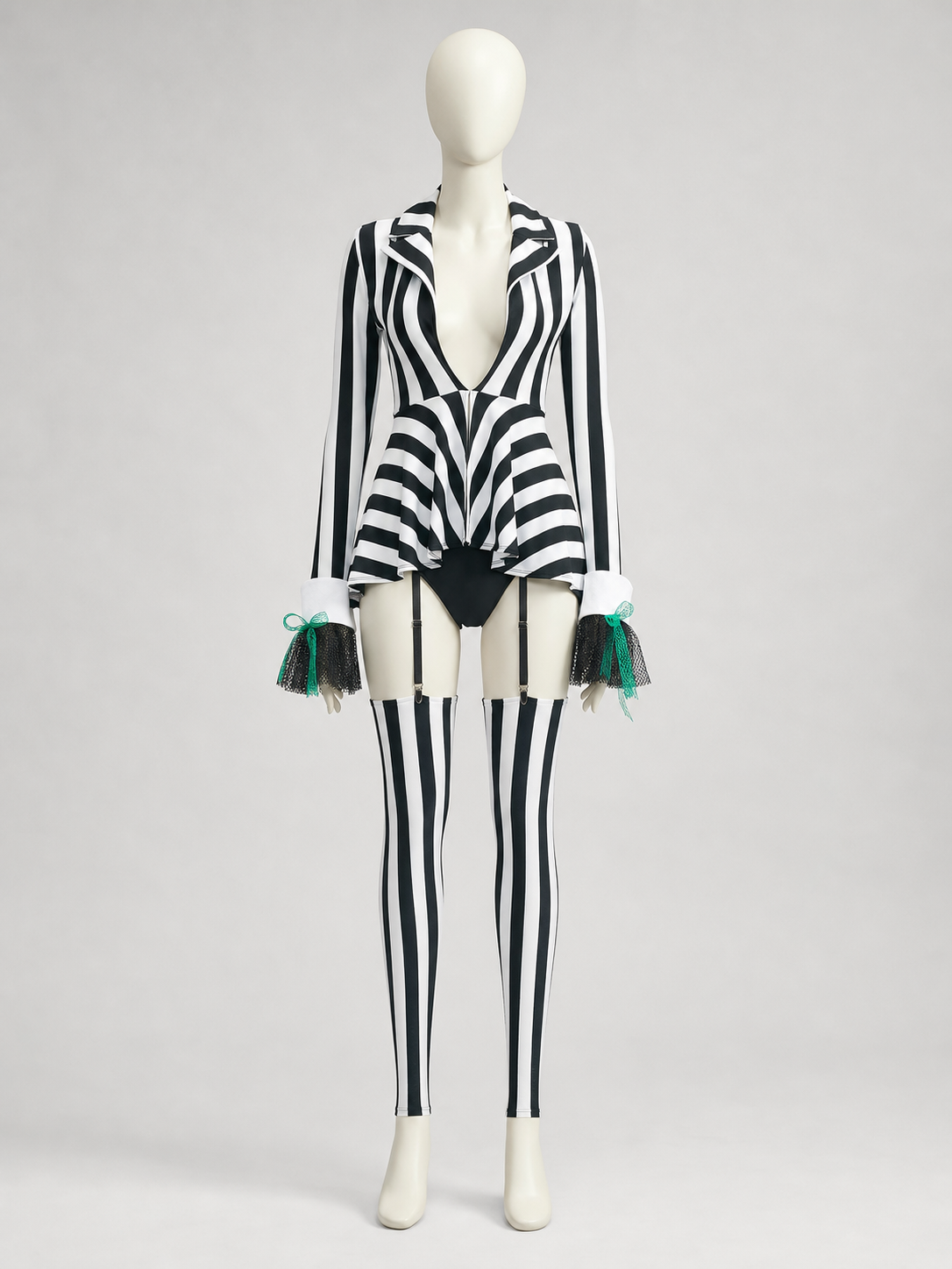 Circus Clown Costume with Black-and-White Stripes