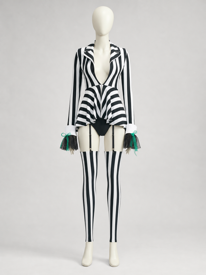 Circus Clown Costume with Black-and-White Stripes