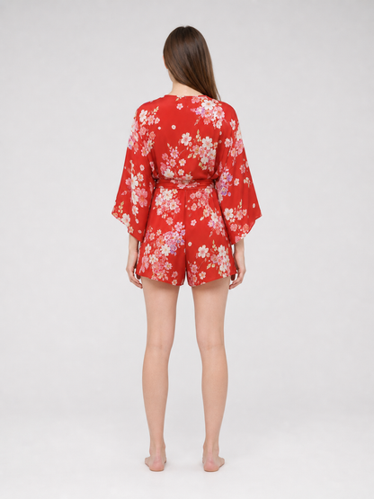 Short floral kimono robe for parties