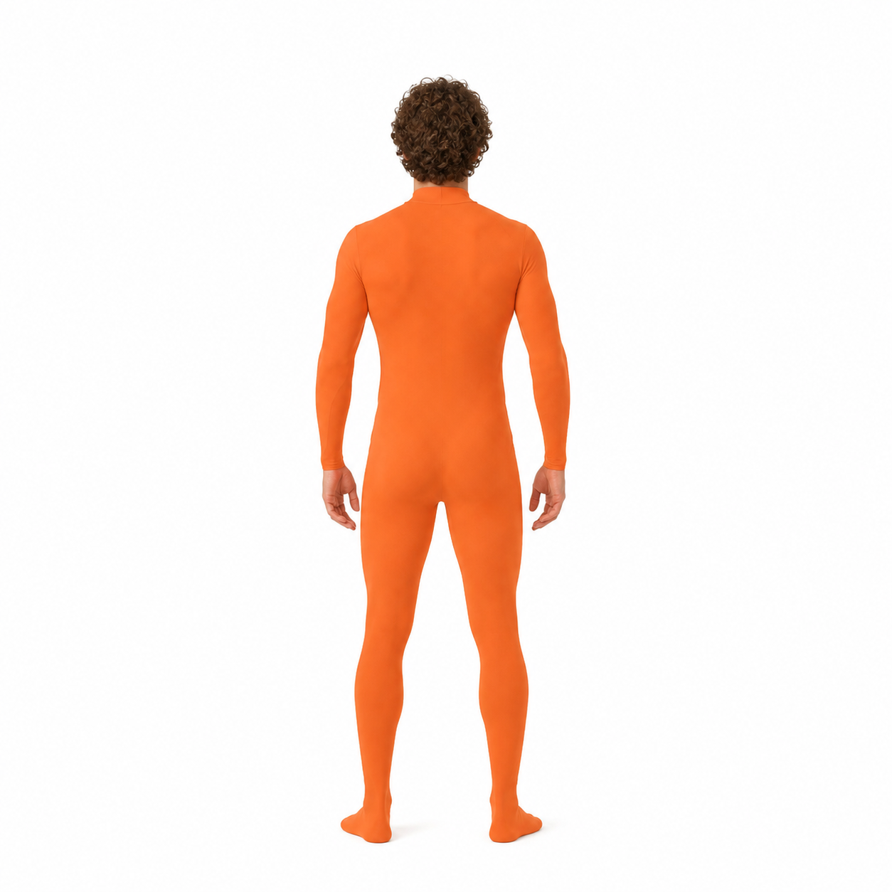 Orange Slim-Fit Zentai Jumpsuit with High Collar back view