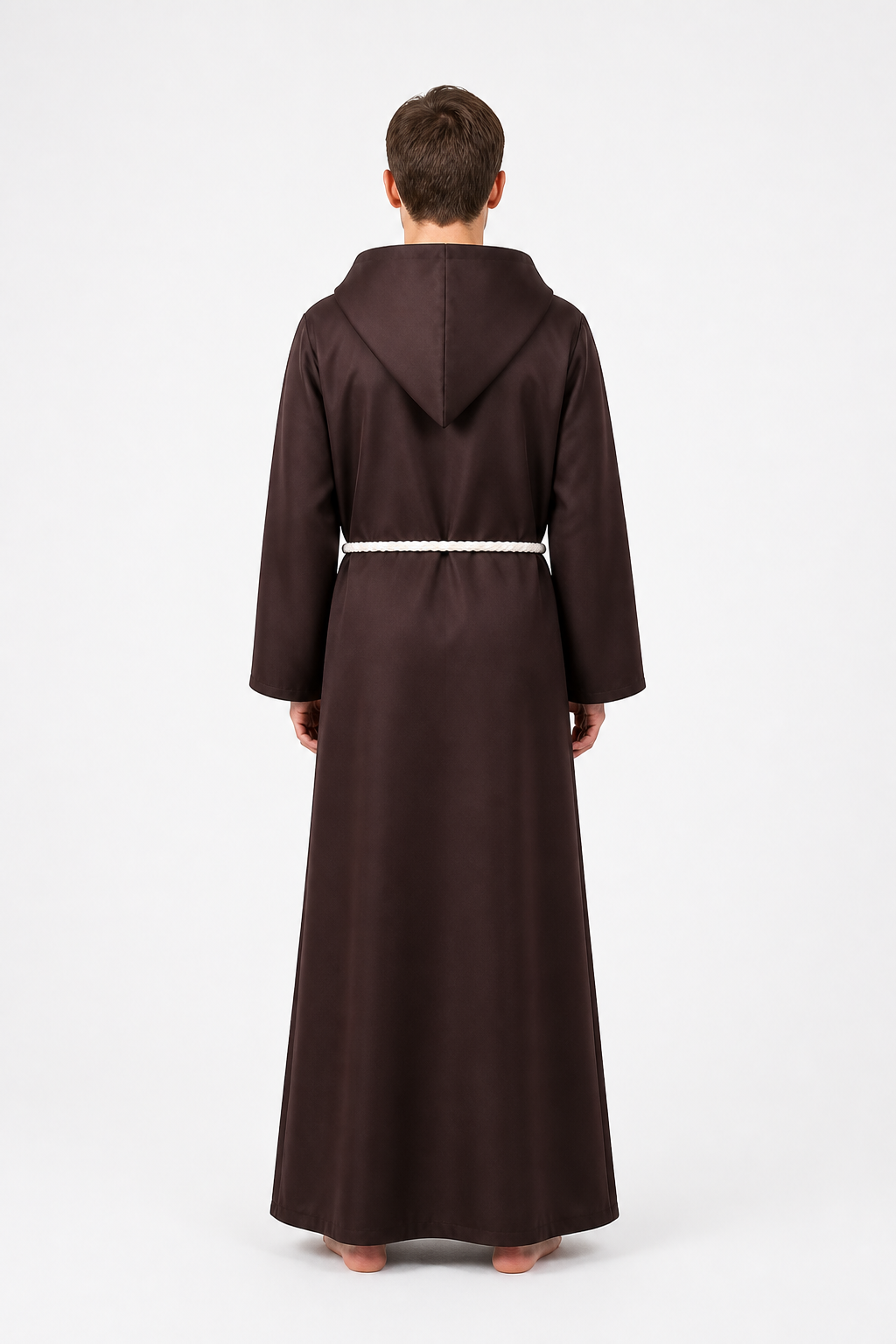 Brown Monk Robe with a Pointed Hood and Cross back view