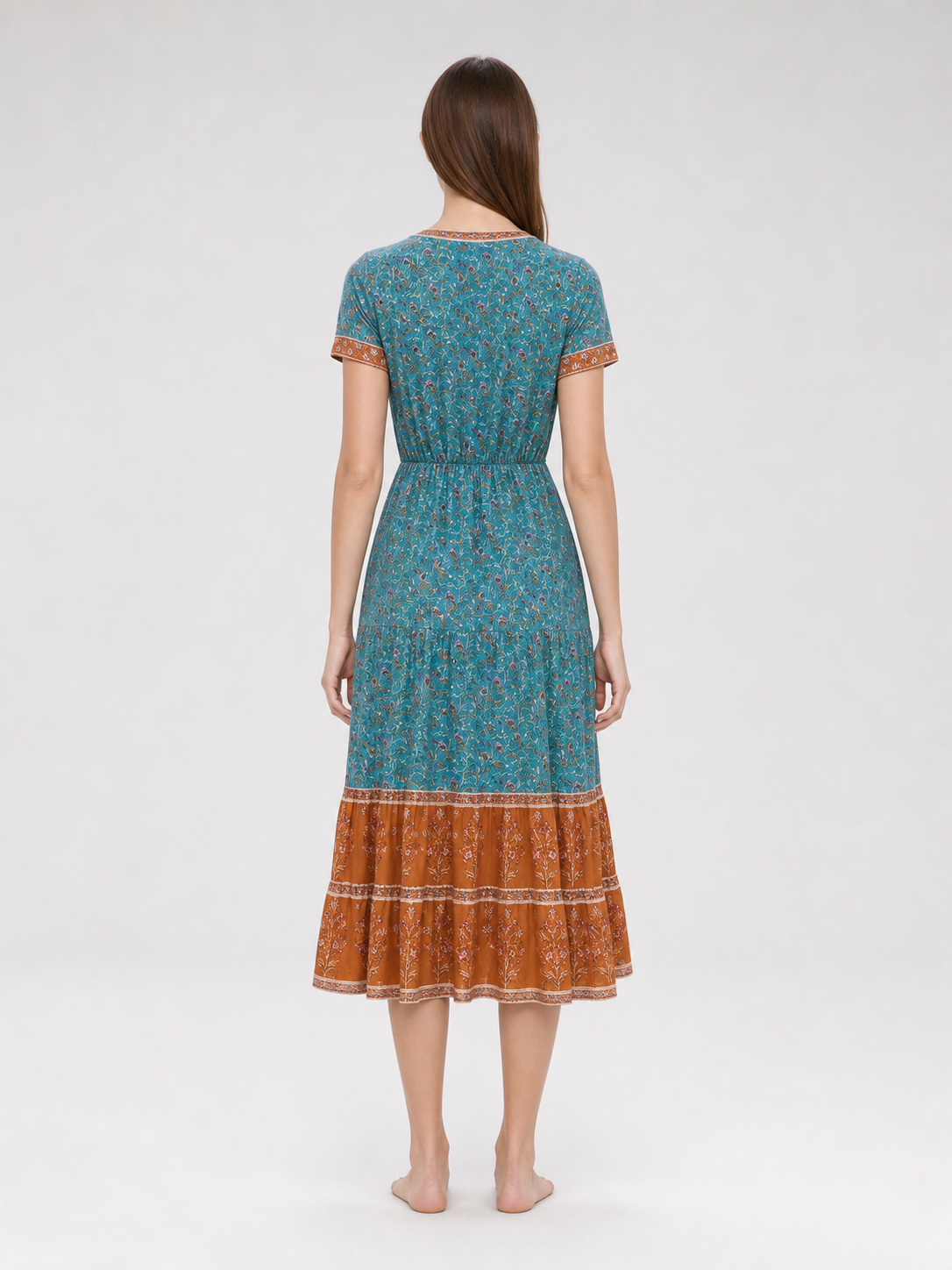 Printed Midi Dress with Short Sleeves