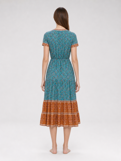 Printed Midi Dress with Short Sleeves