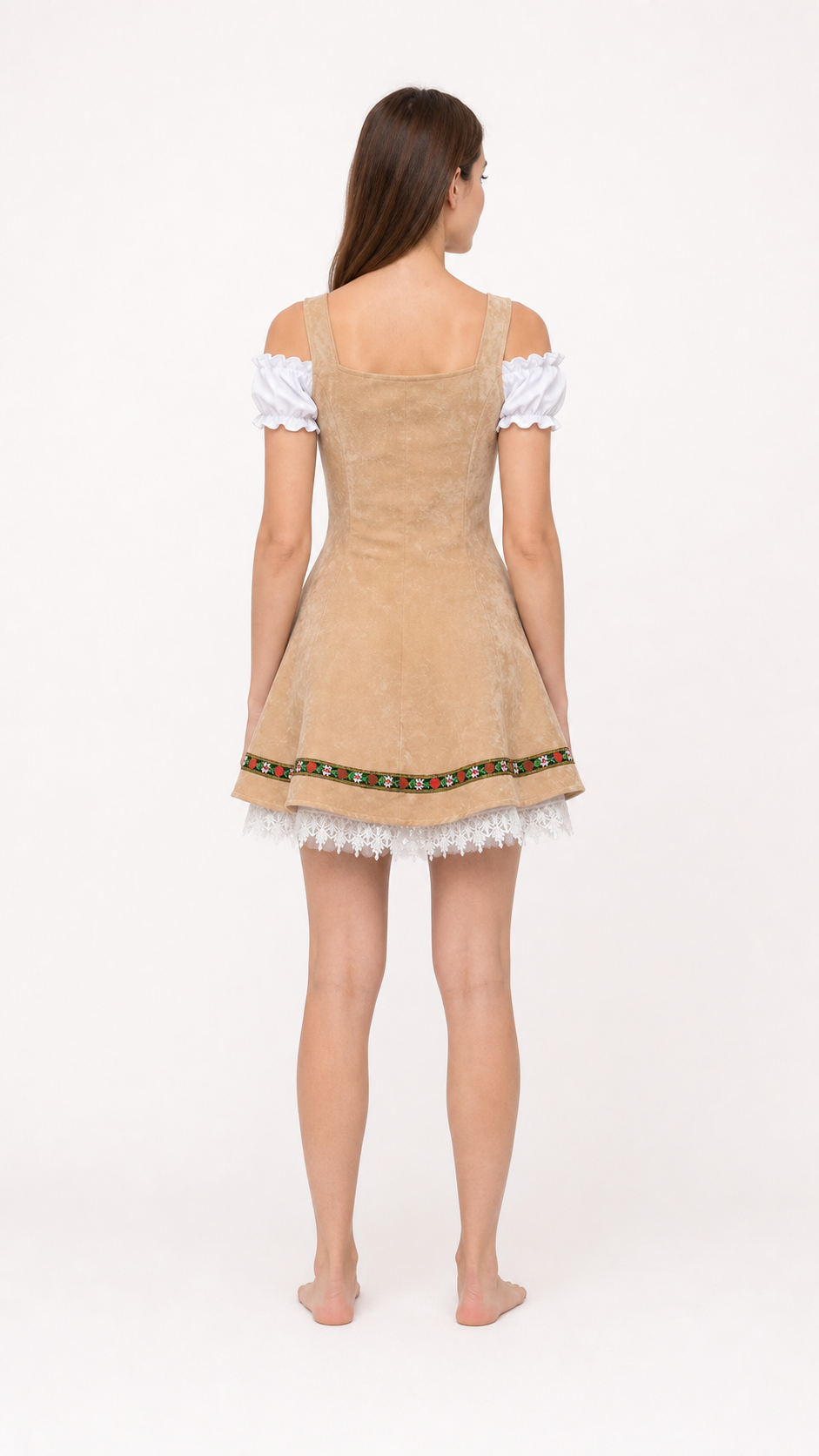 Bavarian Traditional Costume with Red Lacing and Lace