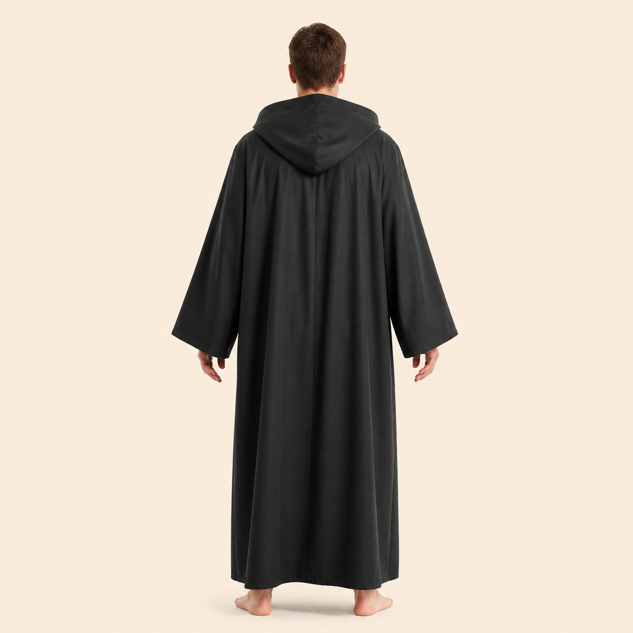 Black Long Hooded Robe for Halloween Cosplay back view