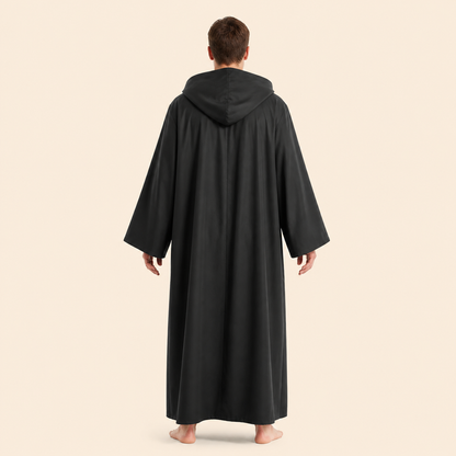 Black Long Hooded Robe for Halloween Cosplay back view