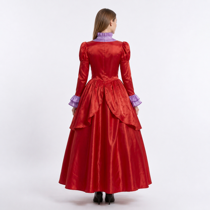 Red Stage Dress with Purple Collar back view