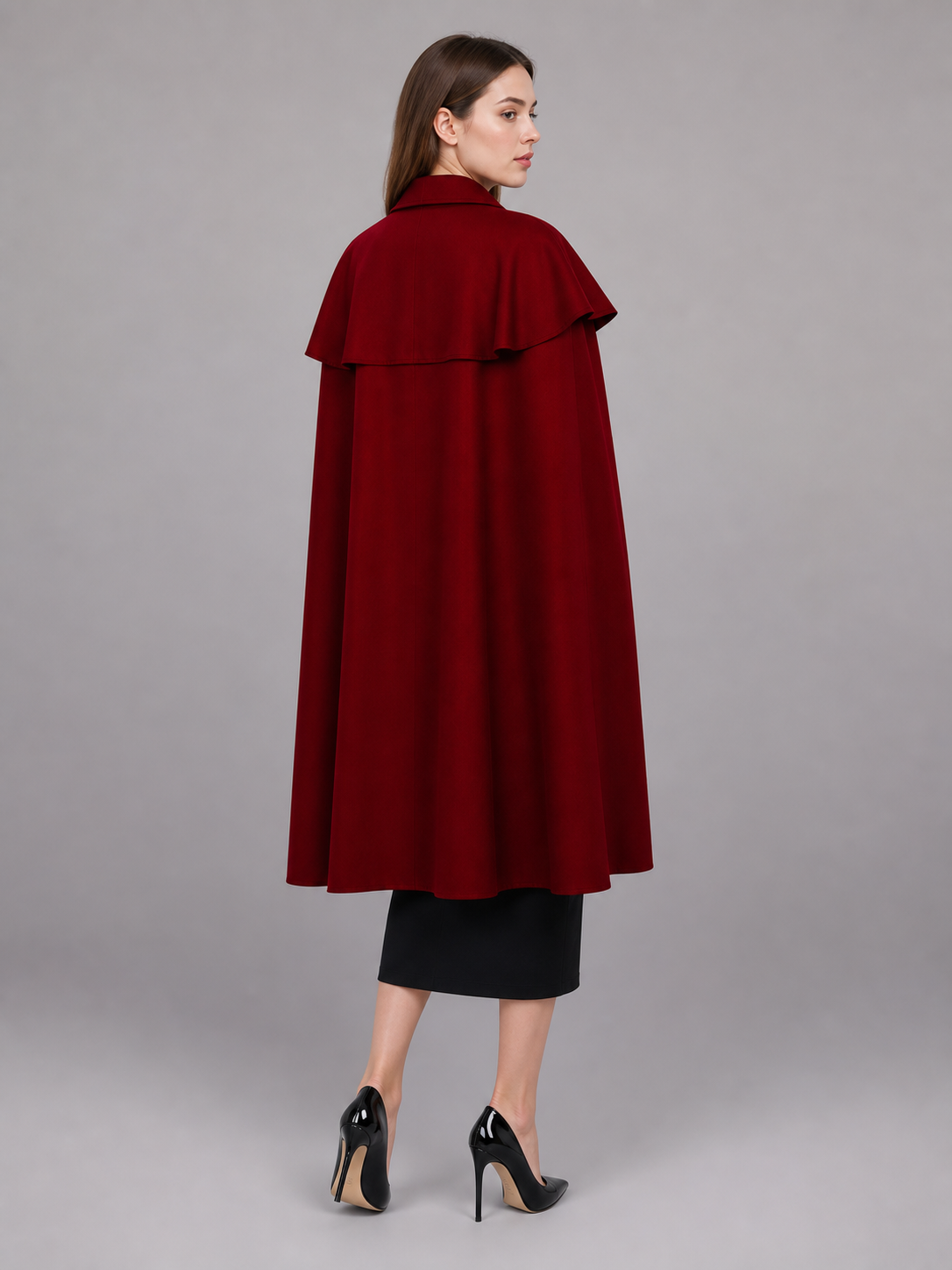 Burgundy Dress with Collar and Flared Hem