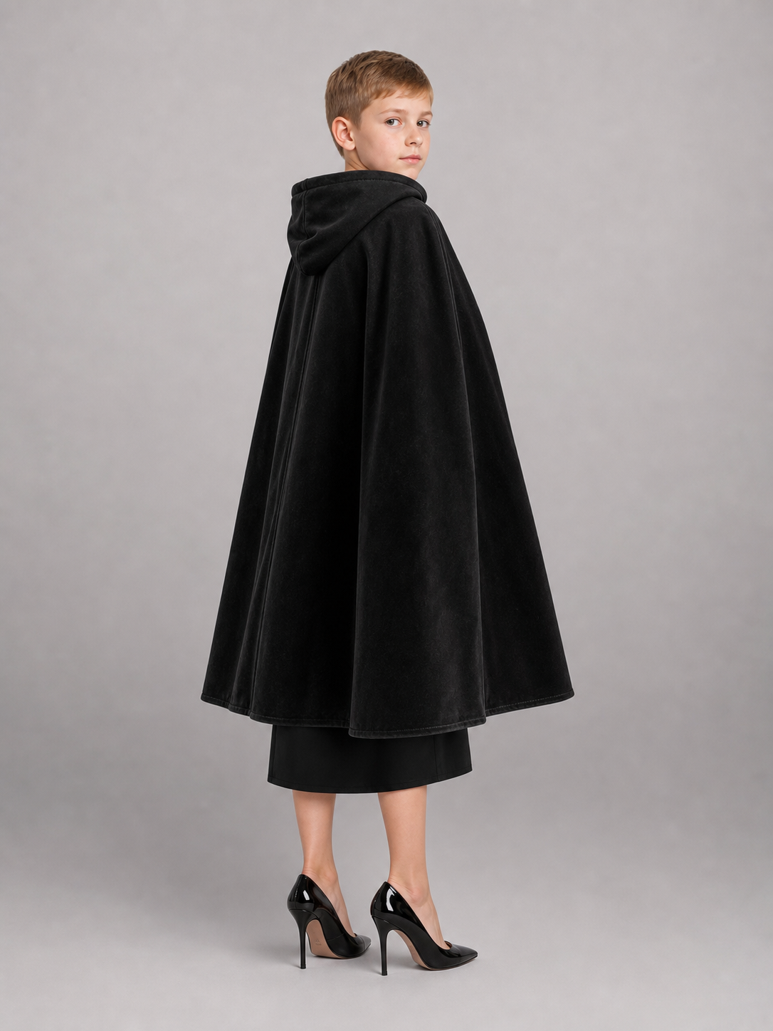 Black medieval hooded carnival cloak