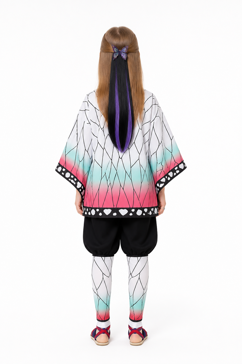 Kocho Shinobu Cosplay Costume with Cape and Wig back view