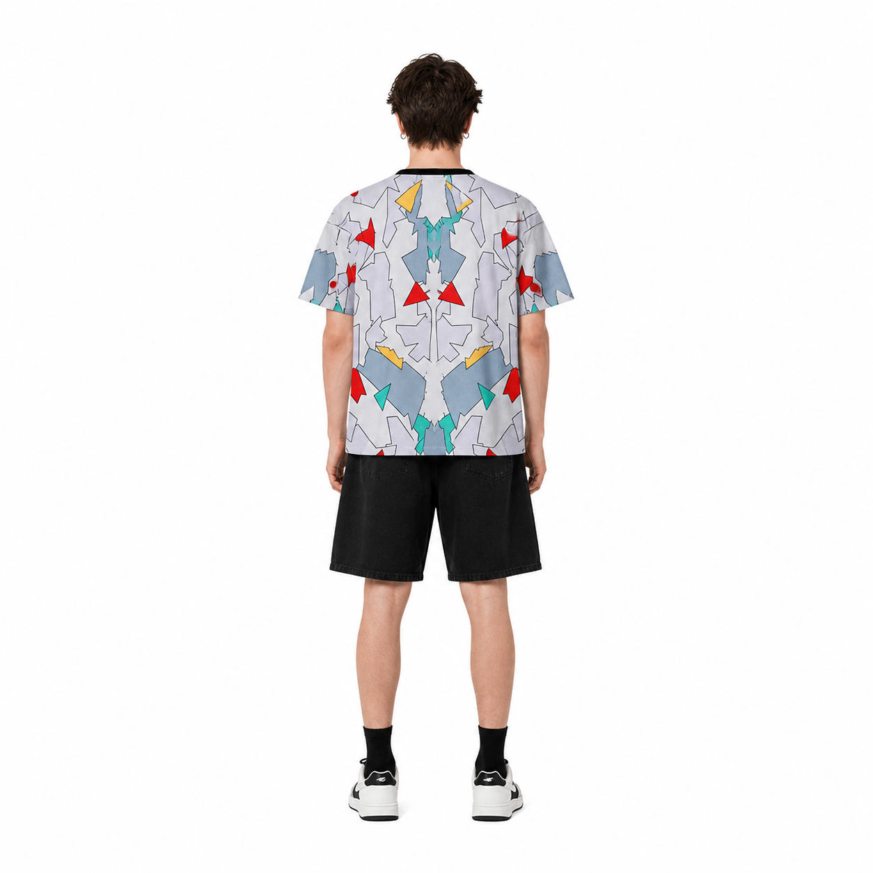 T-shirt with a demon print and colorful inserts back view