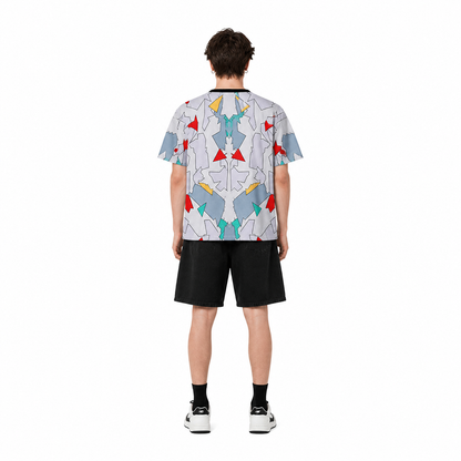 T-shirt with a demon print and colorful inserts back view