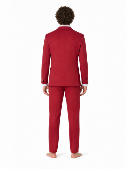 Red costume with a bow tie and white jabot for cosplay back view