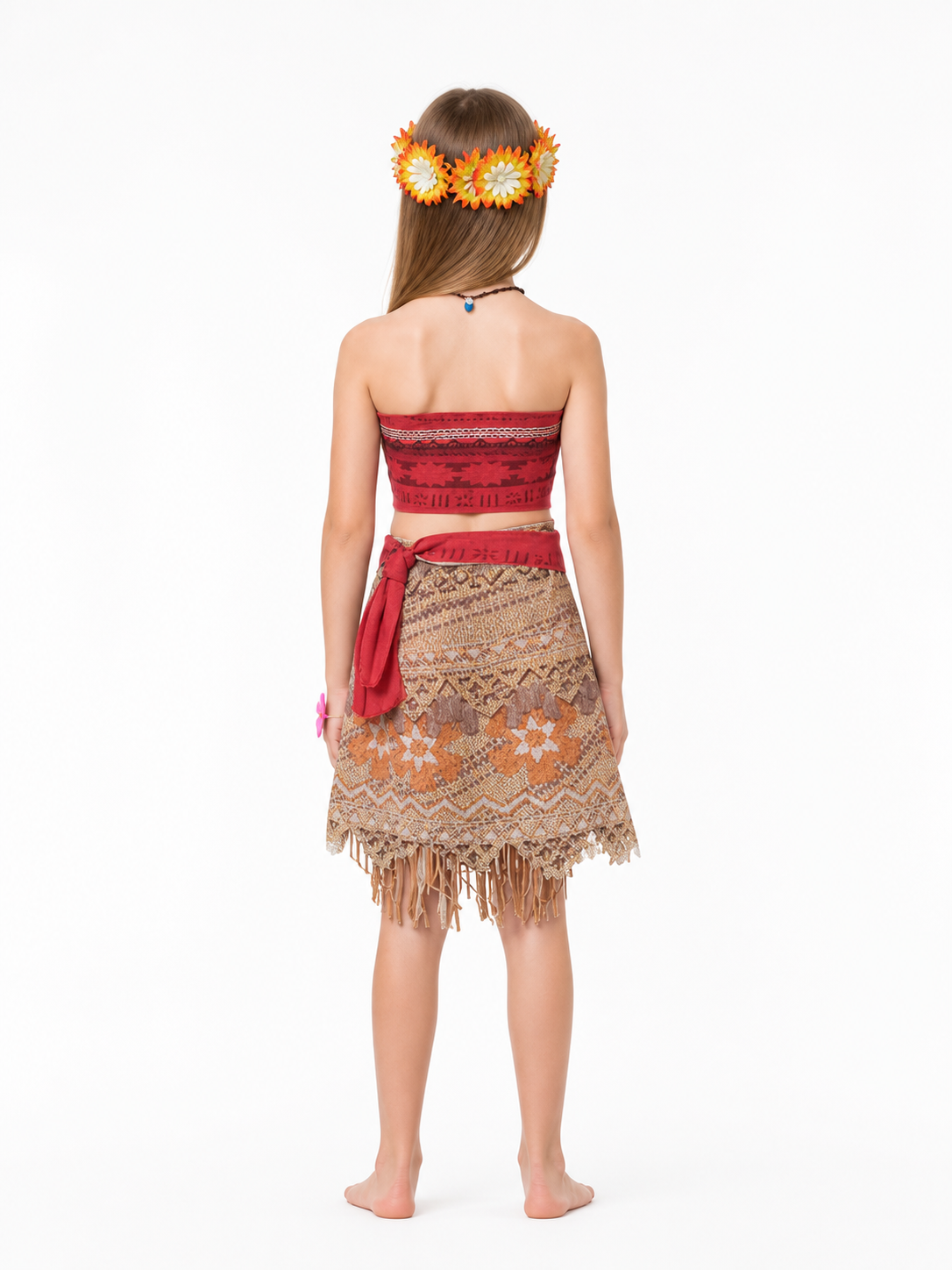 Moana Carnival Costume with Skirt and Flower Crown back view