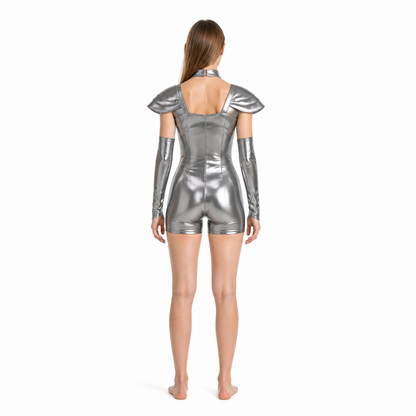 Silver Jumpsuit with Red Heart for Cosplay back view