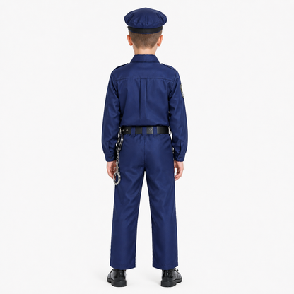 Police Costume with Cap, Belt, and Handcuffs back view