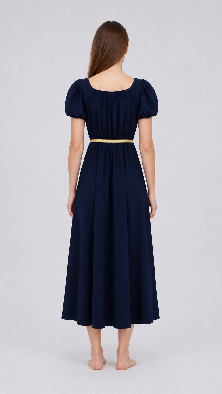 Long A-line Dress with Gold Belt back view