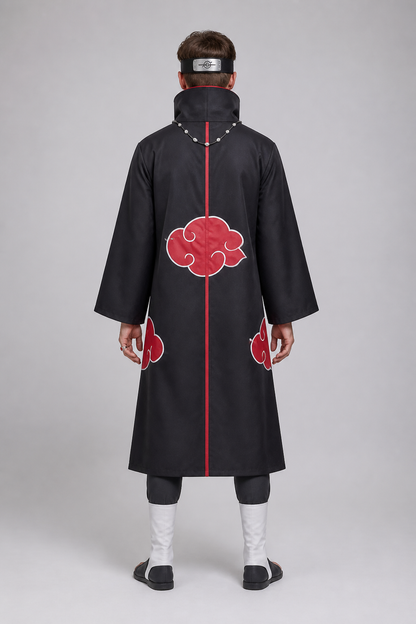 Uchiha Itachi Akatsuki Cosplay Costume with Forehead Protector back view