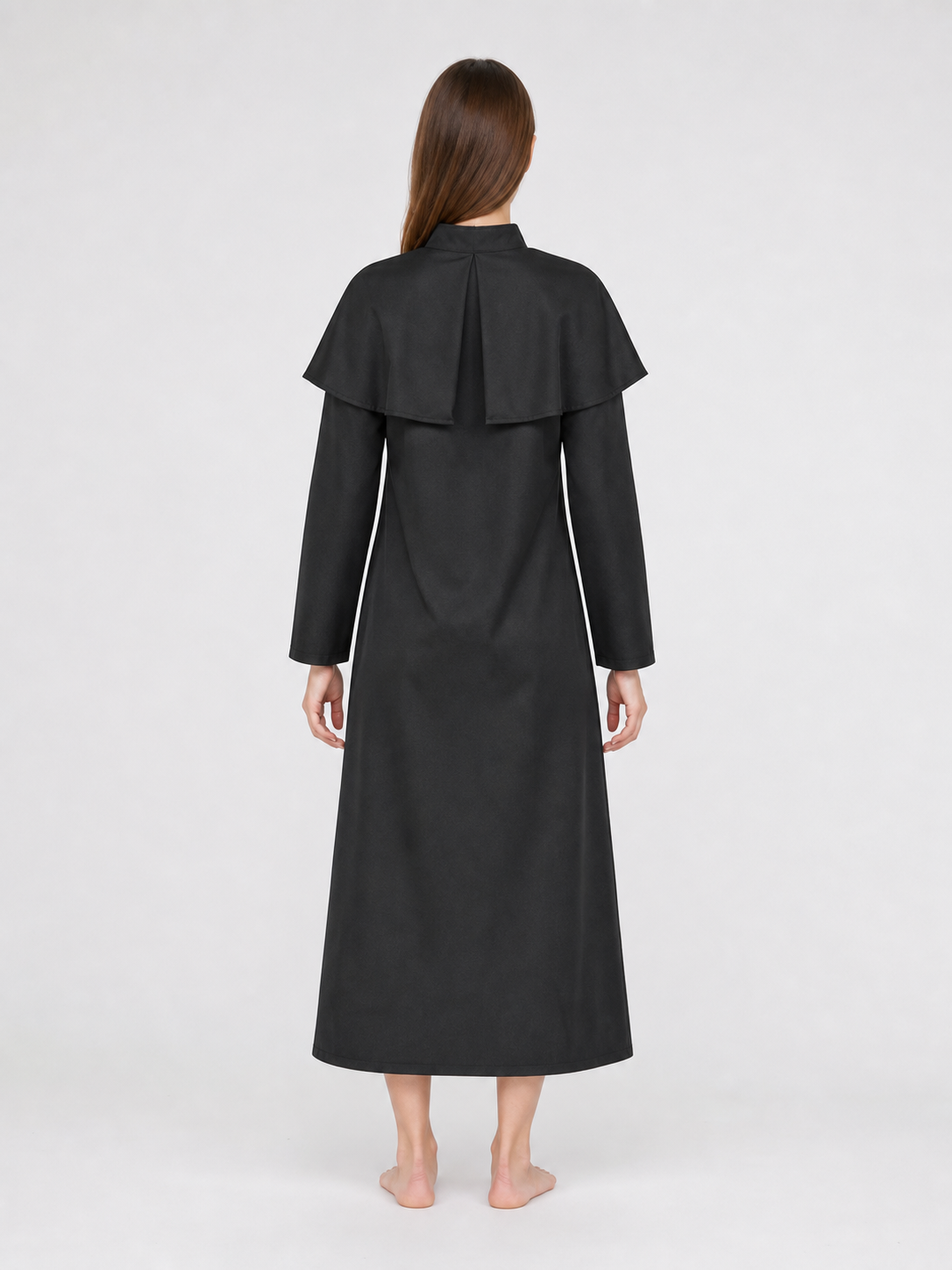 Black medieval-style costume designed to create a striking look for costume