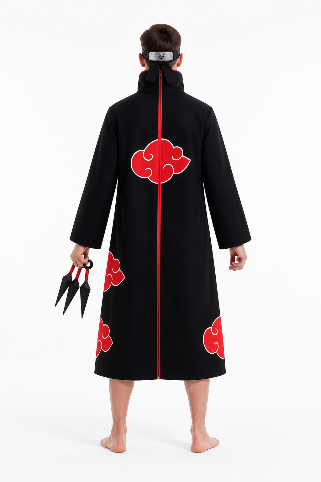 Akatsuki Costume with Red Clouds for Cosplay back view