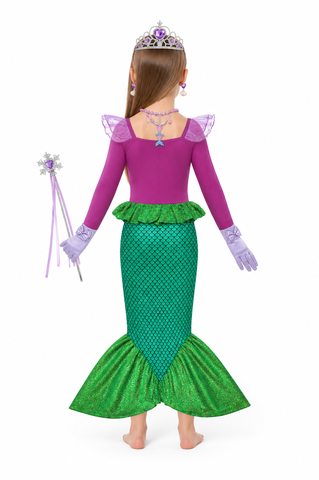 Sequin Mermaid Dress with Accessories for Girls back view