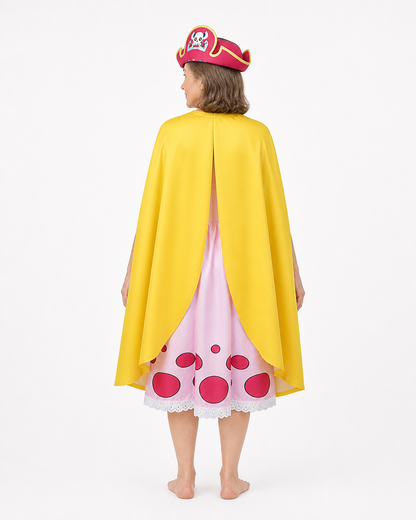 Pirate Cosplay Costume with Dress, Cape, and Hat back view