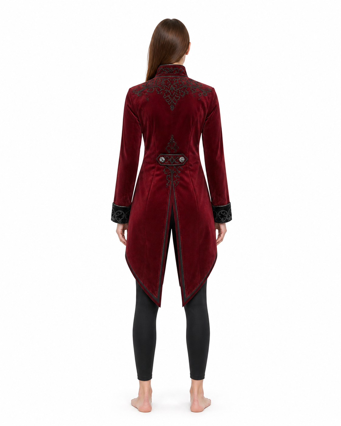 Vintage Burgundy Frock Coat with Embroidery and Buttons back view